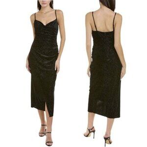 LAUNDRY BY SHELLI SEGAL Cocktail Velvet Sleeveless Midi Dress in Black Size 10